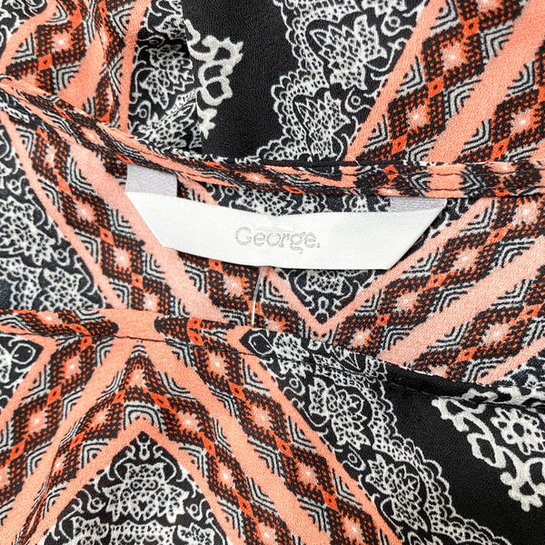 George Black Mix Printed Drawstring Tie Waist Kaftan Top S