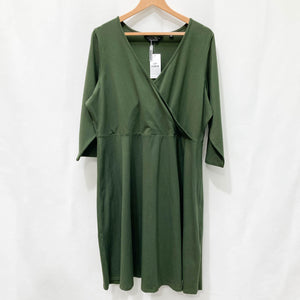 Dorothy Perkins Curve Khaki Green Faux Wrap 3/4 Sleeve Jersey Dress UK 24