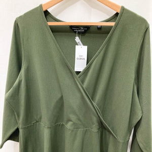 Dorothy Perkins Curve Khaki Green Faux Wrap 3/4 Sleeve Jersey Dress UK 24