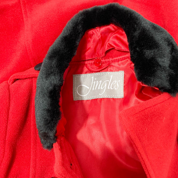 Jingles Red & Black Traditional Faux Fur Collar Coat Age 2/3