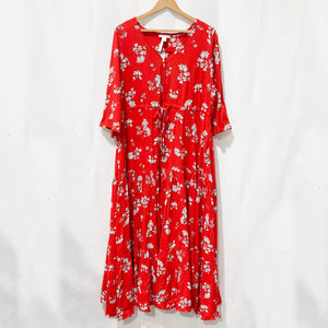 Loralette by City Chic Red Floral Print V-Neck Maxi Dress UK 14