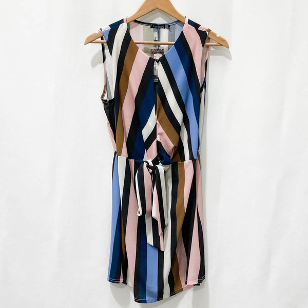 Boohoo Striped Keyhole Wrap Detail Short Dress UK 12