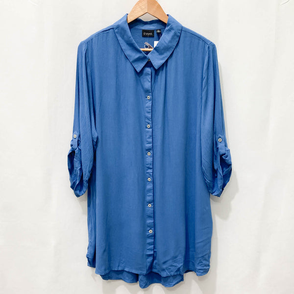 Evans Blue Textured 3/4 Sleeve Relaxed Shirt UK 16