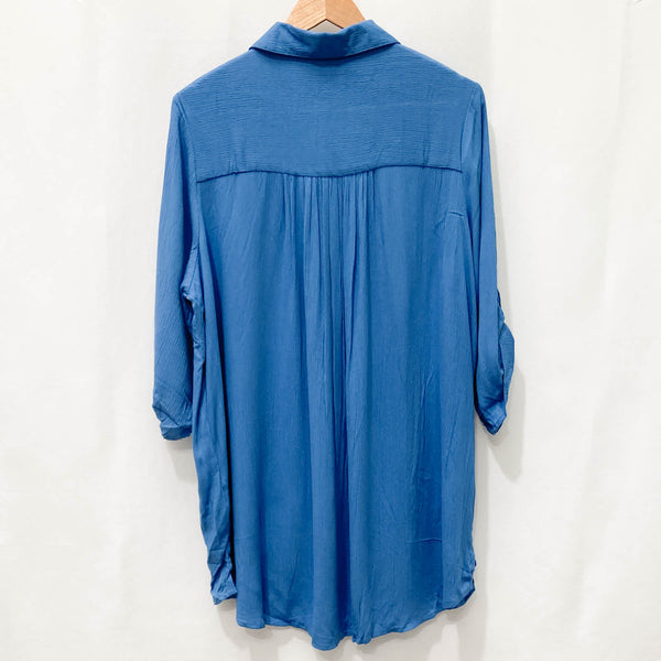 Evans Blue Textured 3/4 Sleeve Relaxed Shirt UK 16