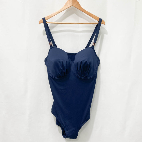 Evans Navy One Piece Wired Plunge Swimsuit UK 26