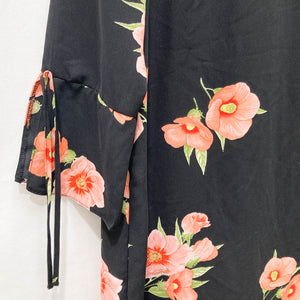 Dorothy Perkins Black Floral Print 3/4 Sleeve Short Dress UK 12