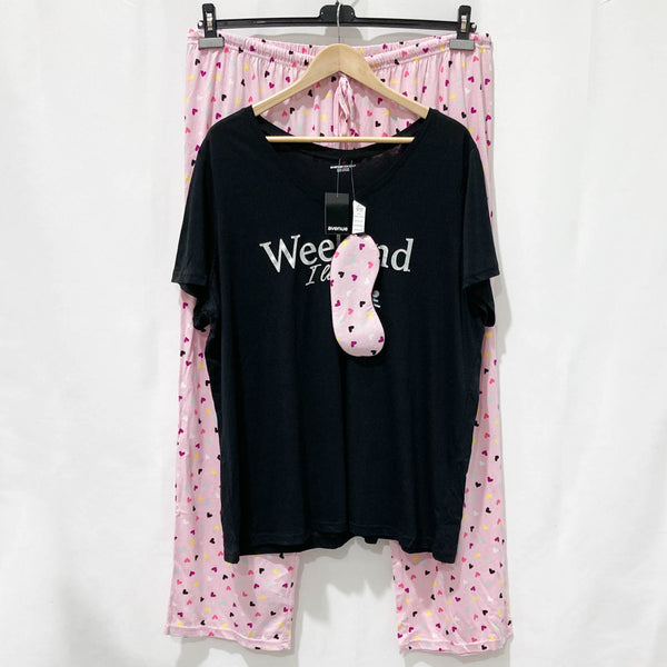Avenue Black & Pink 3 Piece Sleep Pyjama Set UK 22/24
