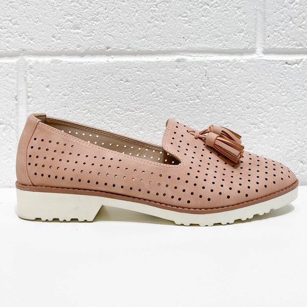 Evans Pink Faux Leather Perforated Tassel Slip On Loafers UK 7E
