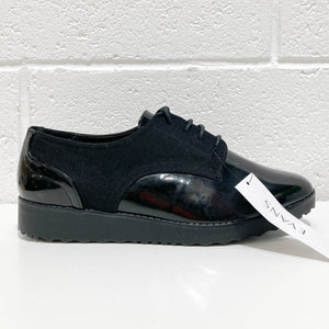 Evans Black Faux Patent Leather Lace-Up Shoes UK 7E 