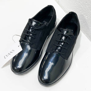 Evans Black Faux Patent Leather Lace-Up Shoes UK 5E