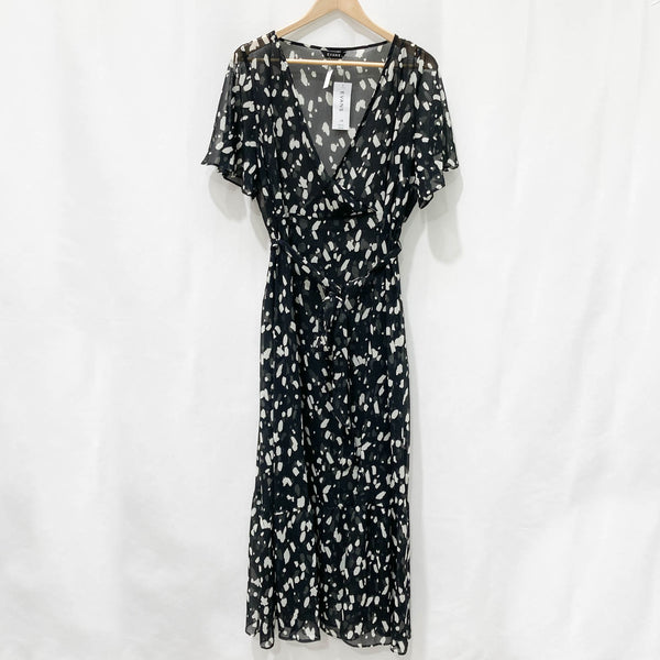 Evans Black Spot Print V-Neck Sheer Maxi Dress UK 18