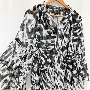 Arna York by City Chic Black Animal Print Sheer Tiered Mini Dress UK 14