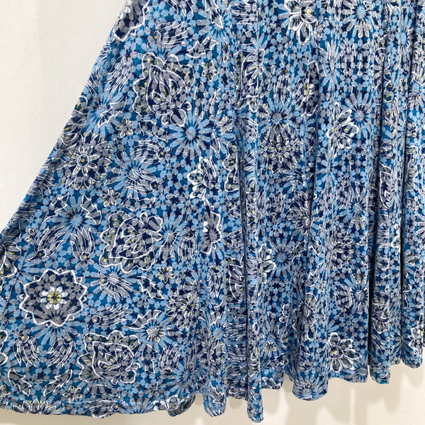 M&S Classic Blue Mix Floral Flared Jersey Midi Skirt UK 8