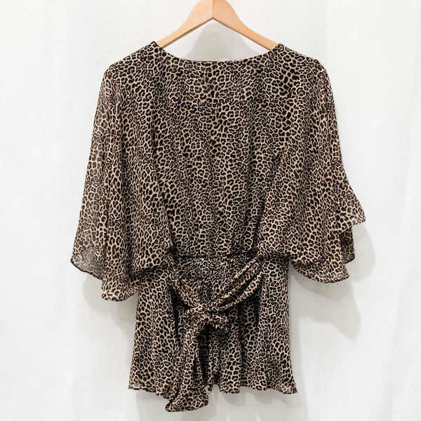 City Chic Leopard Print V-Neck Faux Wrap Flared Sleeve Top UK 18