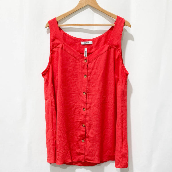 Evans Coral V-Neck Button Front Sleeveless Top UK 24