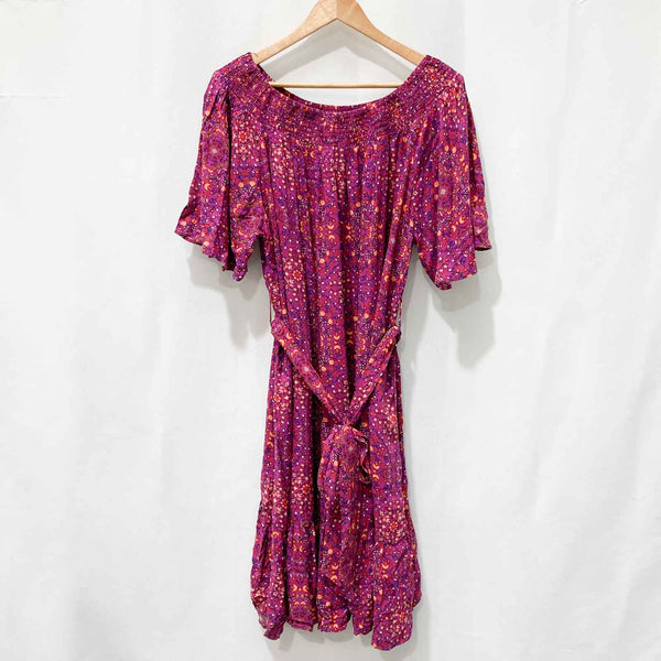 Evans Purple Ditsy Floral Print Bardot Dress UK18