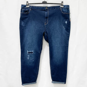 Avenue Dark Wash Blue Denim Girlfriend Ripped Jeans UK 30 Tall