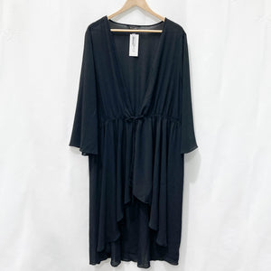 Evans Black Sheer Plain Tie Front Longline Kimono UK 22/24
