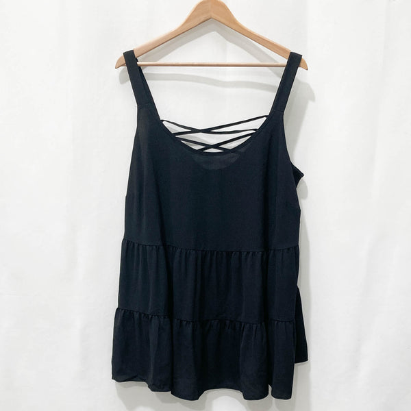Evans Black Strappy Tiered Flared Top UK 22