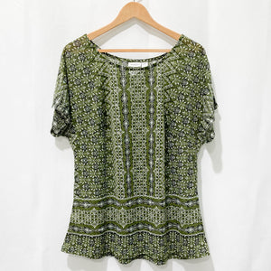 Avenue Green Print Short Sleeve Fine Knit Top UK 14