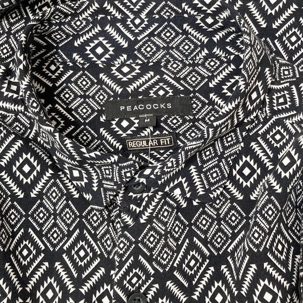 Peacocks Black & White Print Short Sleeve Casual Lightweight Shirt M