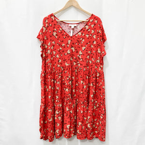 Loralette by City Chic Red Print V-Neck Short Sleeve Tiered Dress UK 20