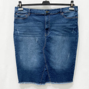 Avenue Mid Wash Blue Denim Frayed Hem Stretch Skirt UK 18