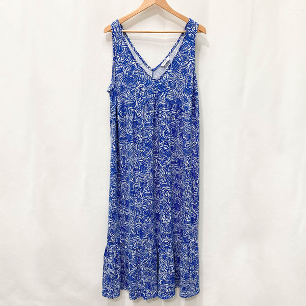 Evans Blue & White Patterned Sleeveless Jersey Tiered Maxi Dress UK 20