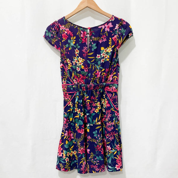 Warehouse Purple Floral Print Cap Sleeve Mini Dress UK 10