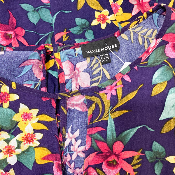 Warehouse Purple Floral Print Cap Sleeve Mini Dress UK 10