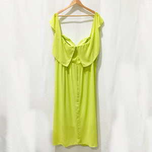 City Chic Neon Green Yellow Off-Shoulder Ruffle Front Dress L/20