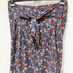 City Chic Blue Floral Print Tie Waist Hanky Hem Midi Skirt UK 18
