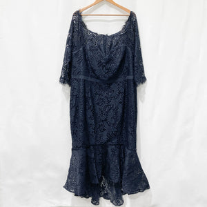 City Chic Navy Fishtail Lace Maxi Dress 3/4 Sleeves UK22