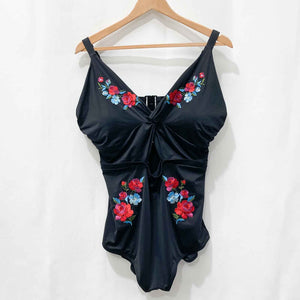 City Chick Black Floral Embroidered One Piece Swimsuit L