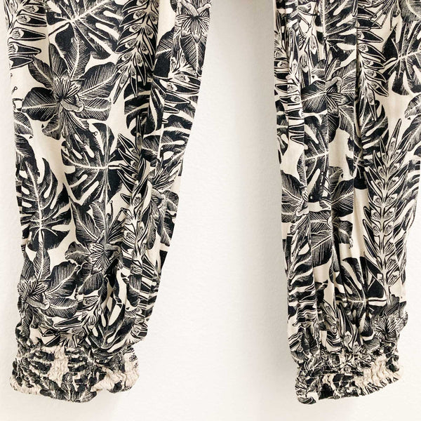 Warehouse Black & Beige Tropical Print Trousers UK10