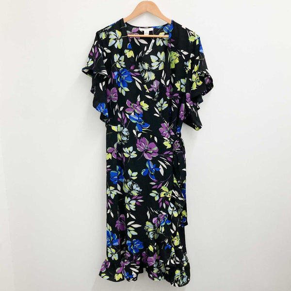 Loralette by City Chic Black Floral Print V-Neck Wrap Dress UK 20
