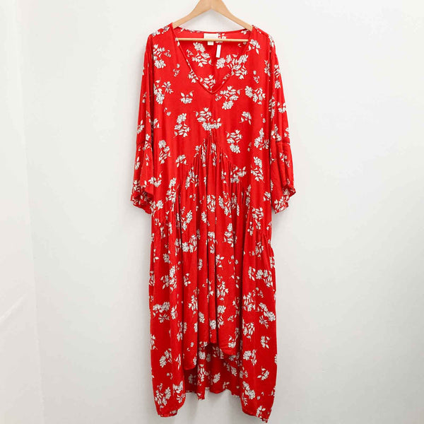 Loralette by City Chic Red Floral Print V-Neck Hi-Lo Hem Dress UK 30/32 