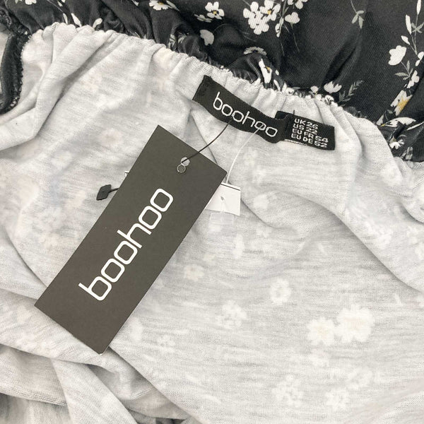 Boohoo Black & White Floral Ruffle Bardot Maxi Dress UK6