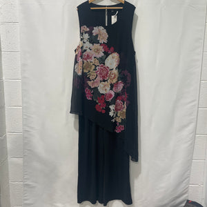 Evans Black Asymmetrical Floral Print Jumpsuit UK28