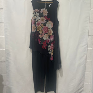 Evans Black Asymmetrical Floral Print Jumpsuit UK26