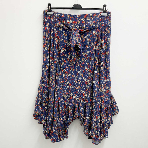 City Chic Blue Floral Print Tie Waist Hanky Hem Midi Skirt UK 18