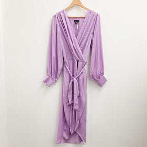 City Chic Lilac V-Neck Faux Wrap Long Sleeve Midi Dress UK 14