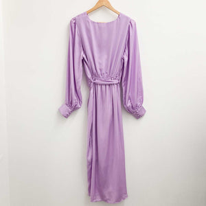 City Chic Lilac V-Neck Faux Wrap Long Sleeve Midi Dress UK 14