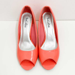 VivaLaDiva Coral Patent Peep Toe Court Shoes UK6