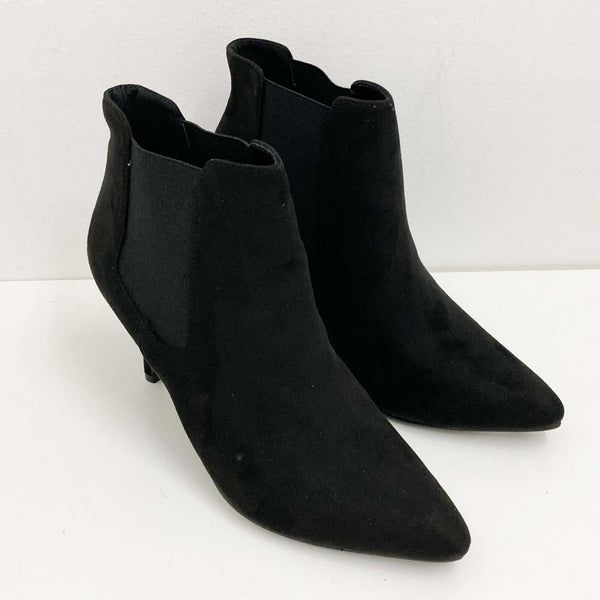 Evans Black Faux Suede Pointed Toe Stiletto Heel Ankle Boots UK 8 Extra Wide