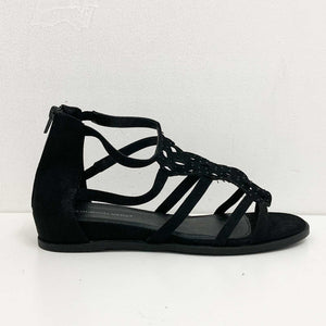Cloudwalkers Black Faux Suede Gem Embellished Flat Strappy Sandals UK 7.5
