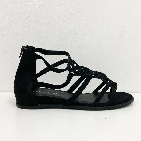 Cloudwalkers Black Faux Suede Gem Embellished Flat Strappy Sandals UK 7.5