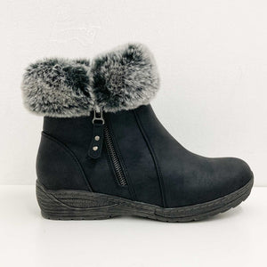 Cloudwalkers Black Fur Trim Marge Ankle Boots UK7