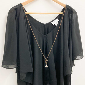 Avenue Black Relaxed Overlay V-Neck Necklace Top UK 20