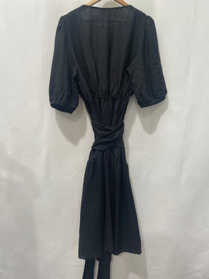City Chic Black Linen Blend Midi Wrap Dress XS/14
